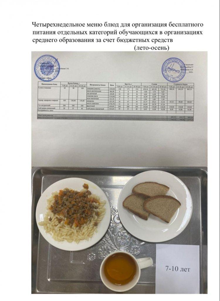 Меню (лето-осень) 2 неделя 1 день