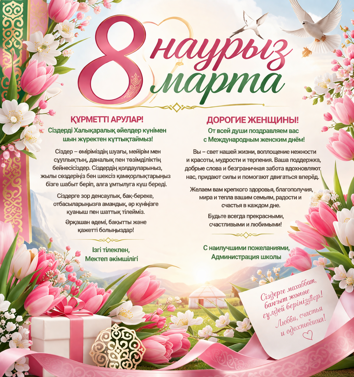 Құрметті ұстаздар, ардақты аналар, аяулы арулар!